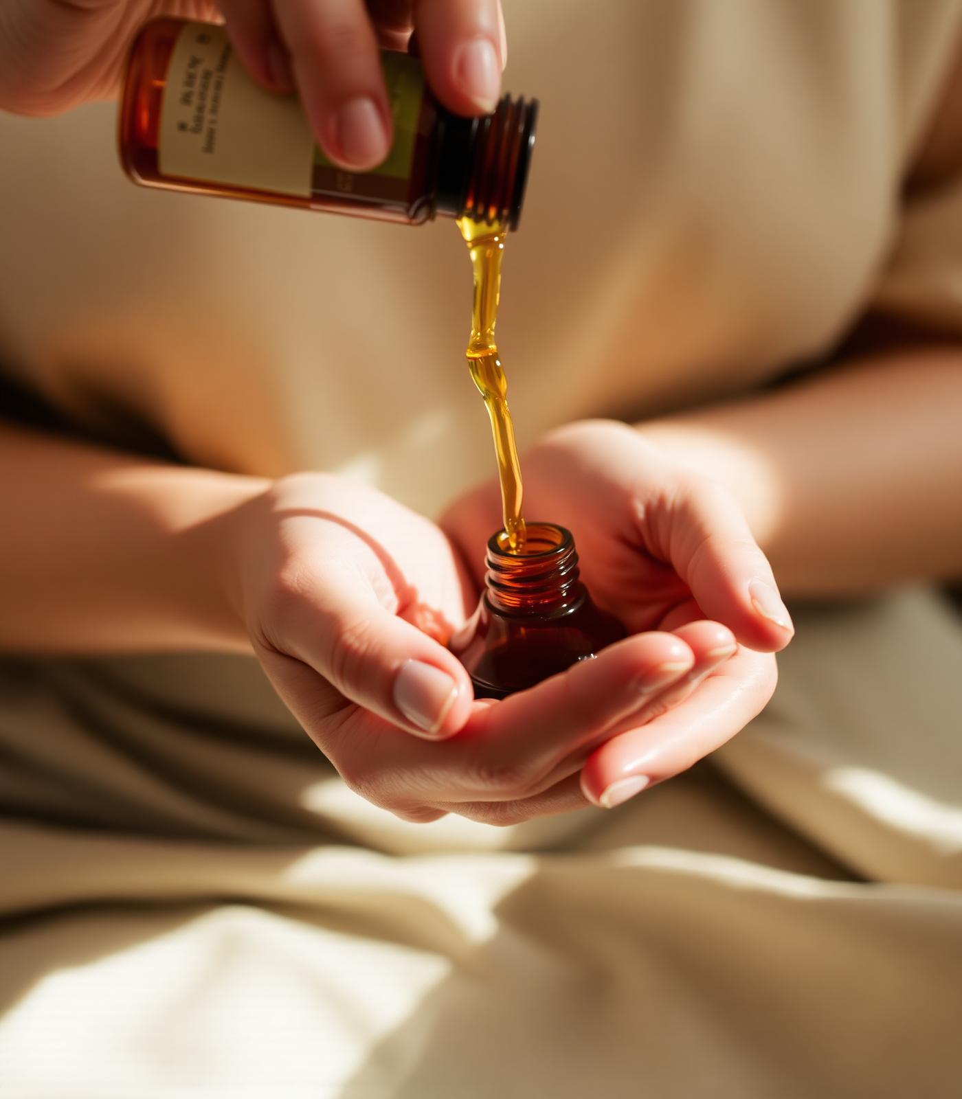 Varm aromaterapiolja hälls i händer